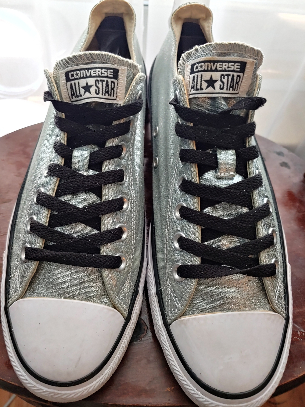 Converse Silver Metallic Low Top Sneakers with Black Laces